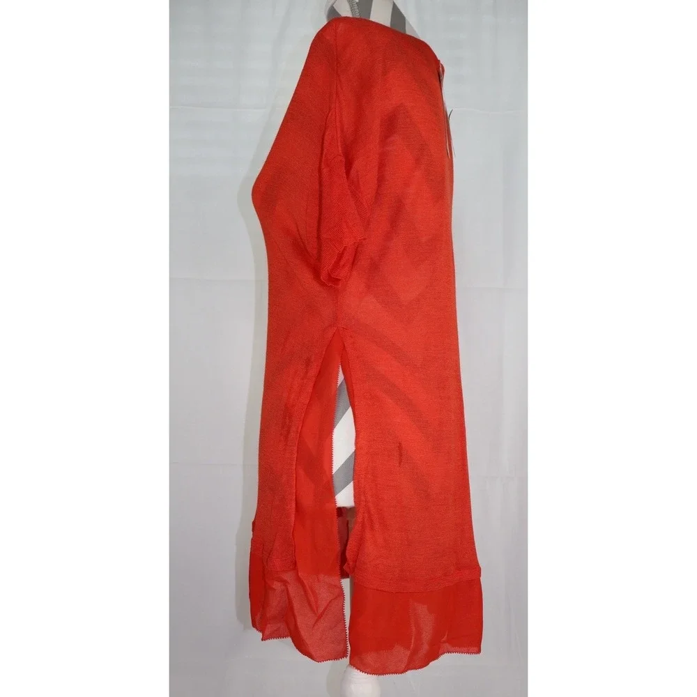 NWT Eileen Fisher Silk Tussah Jersey Chiffon Trim Tunic Top Red XS *READ*